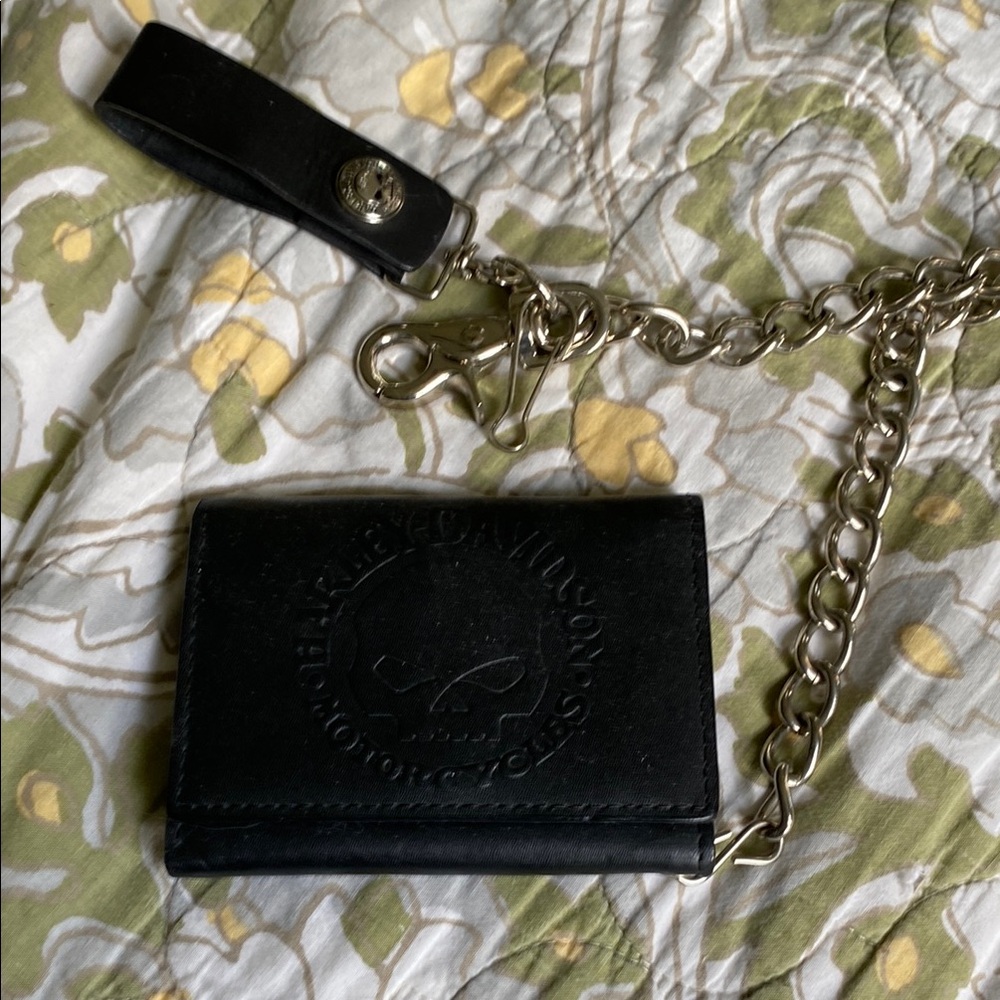 Harley Davidson Black Leather Wallet with Chain